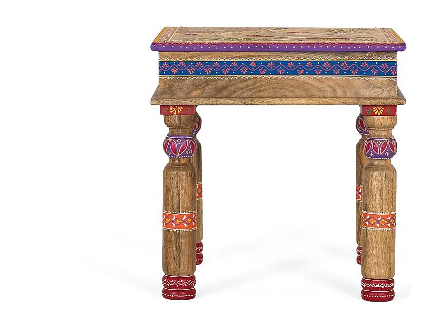 Table basse en manguier avec détails peints à la main