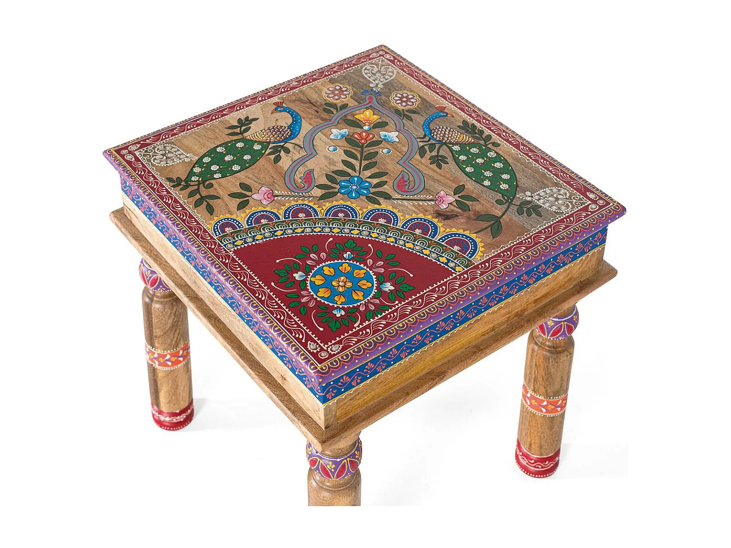 Table basse en manguier avec détails peints à la main