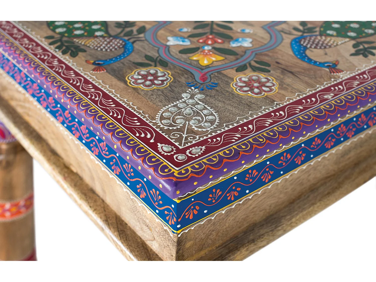 Table basse en manguier avec détails peints à la main
