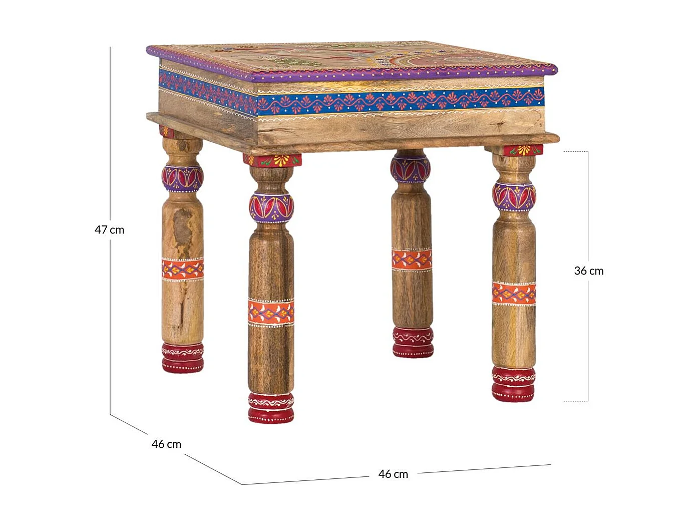 Table basse en manguier avec détails peints à la main