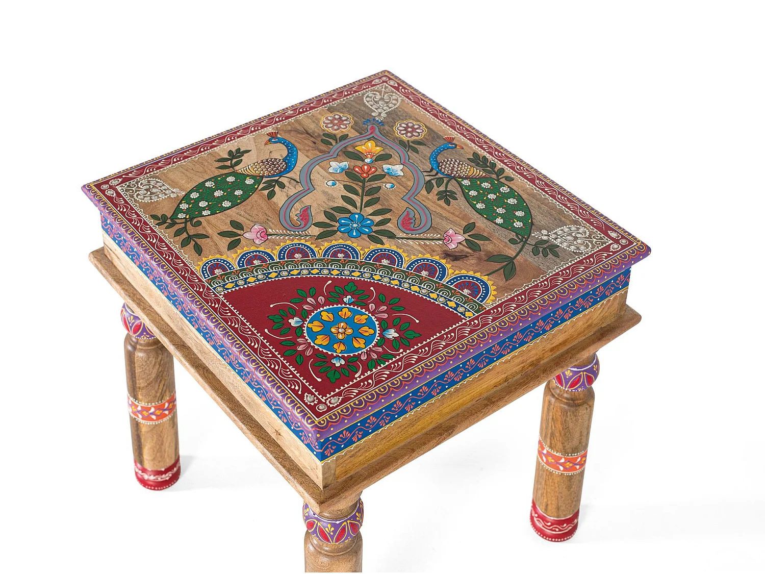 Tables basses en bois de manguier 46 cm, style ethnique artisanal - 47 x 46 x 46 cm