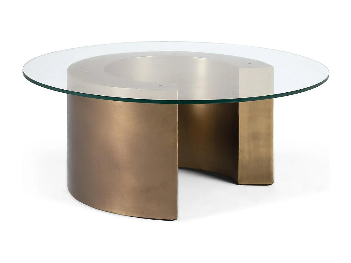 Table basse avec plateau en verre circulaire et bord biseauté