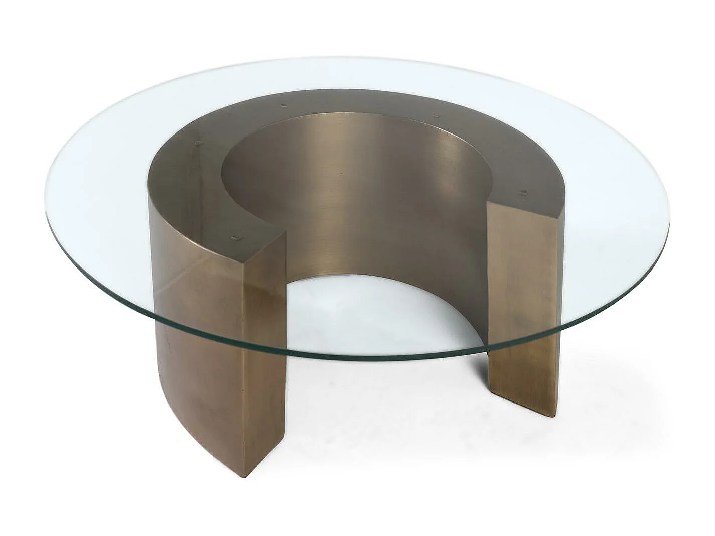 Table basse avec plateau en verre circulaire et bord biseauté