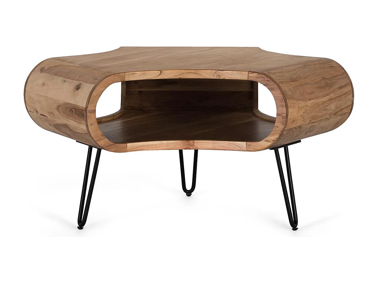 Handgefertigter Tisch aus Akazienholz und Metall, 95 cm