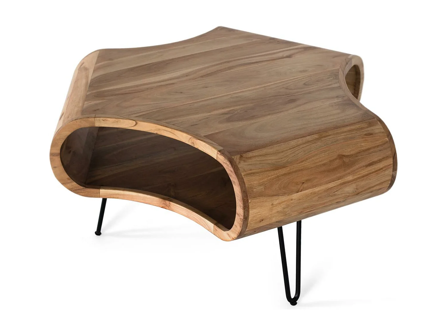 Handgefertigter Tisch aus Akazienholz und Metall, 95 cm