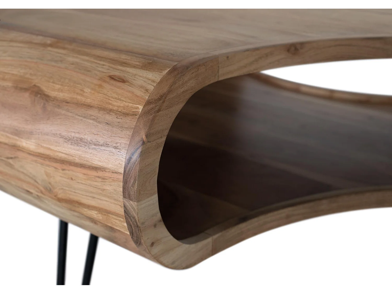 Handgefertigter Tisch aus Akazienholz und Metall, 95 cm