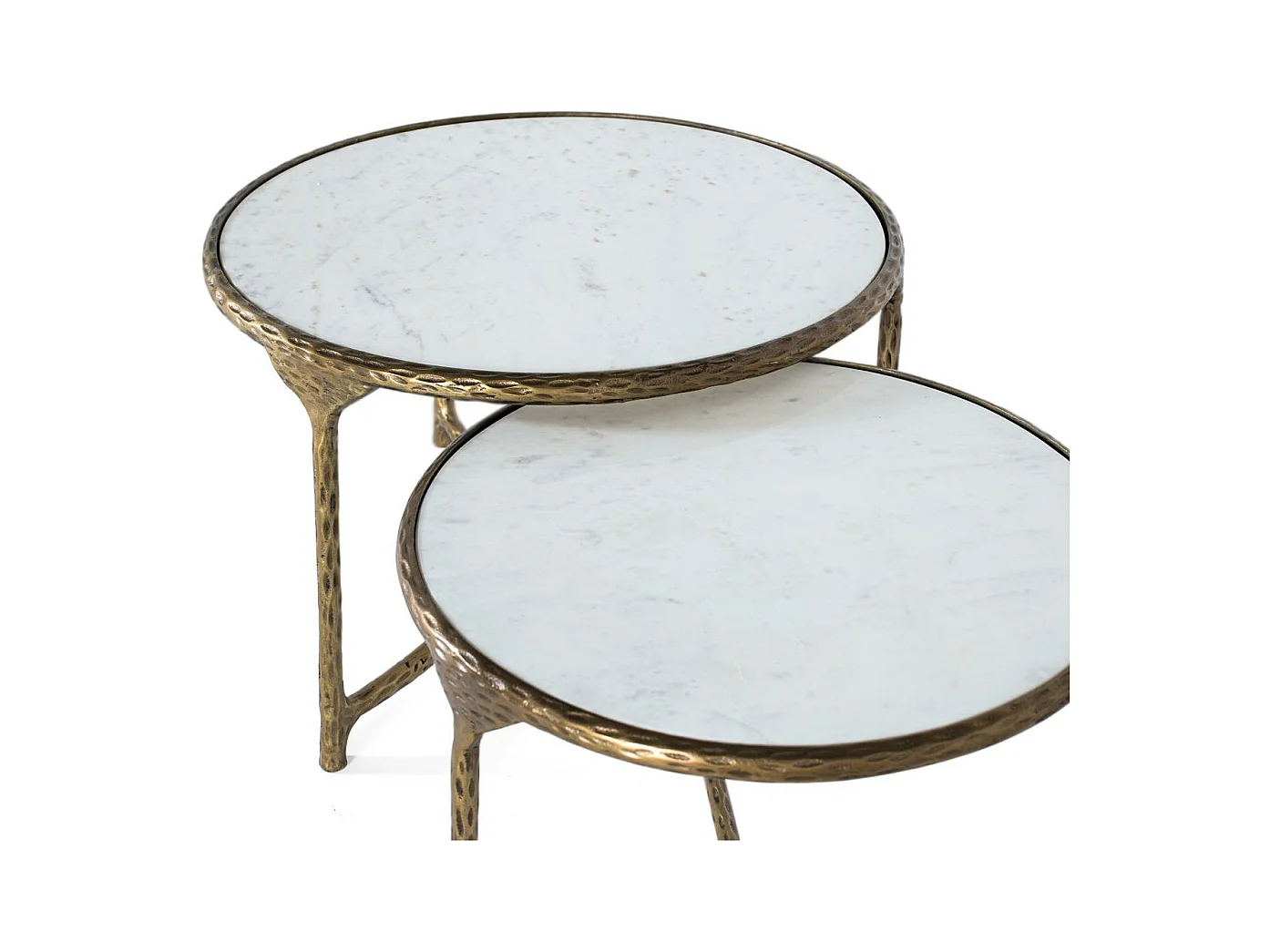 Set de 2 tables basses rondes dorées et blanches