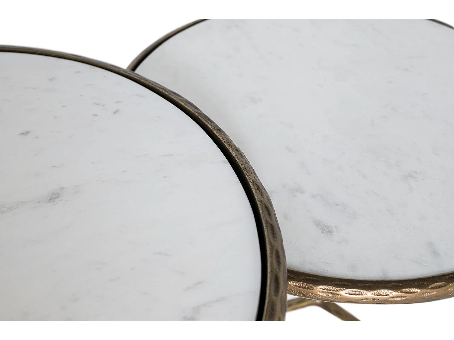 Set van 2 tafels basses rondes dorées et blanches