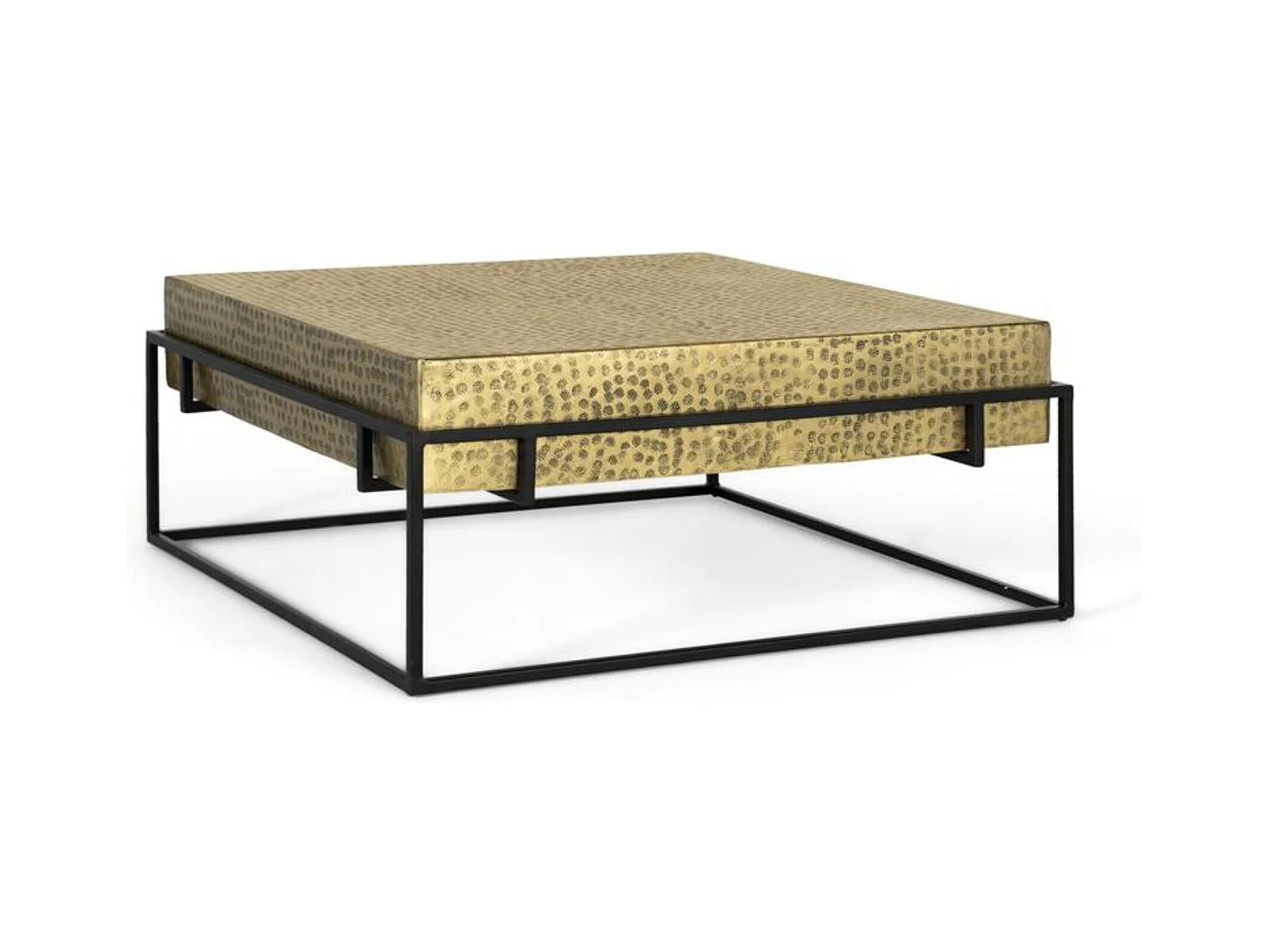 Table basse carrée avec structure en fer doré