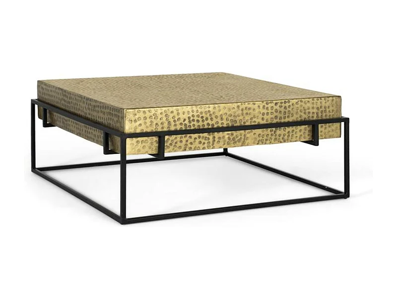 Table basse carrée avec structure en fer doré