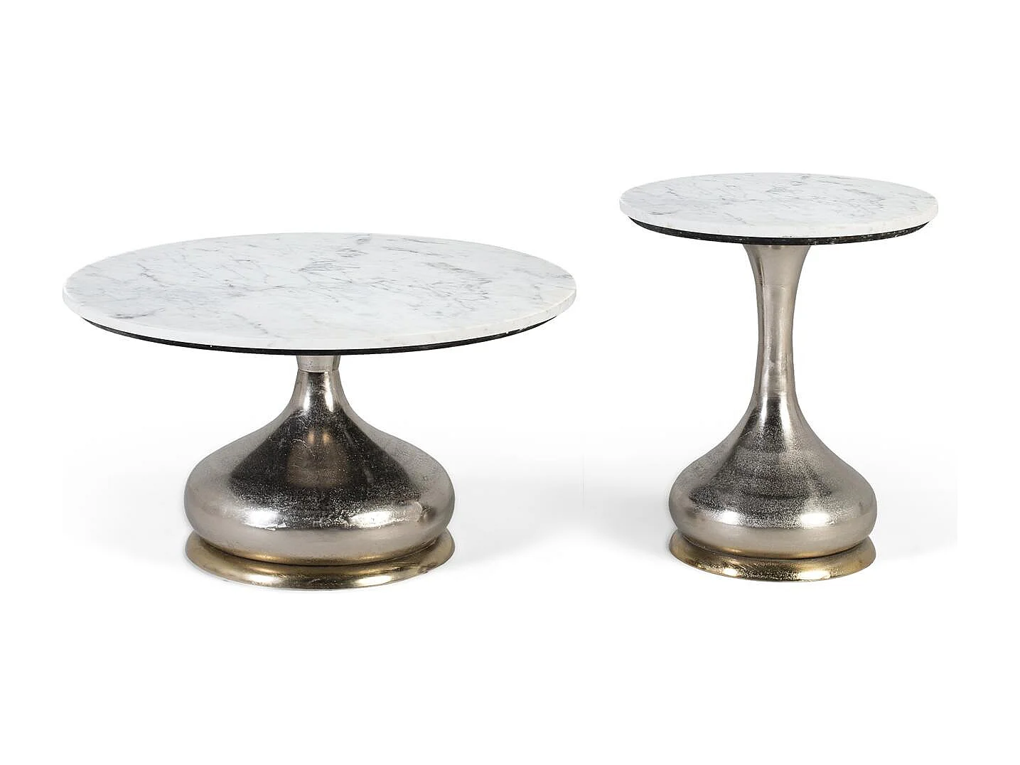 Set de deux tables basses avec plateau circulaire en marbre