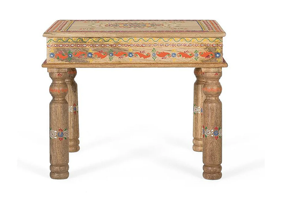 Mangohouten salontafel met handgeschilderde details