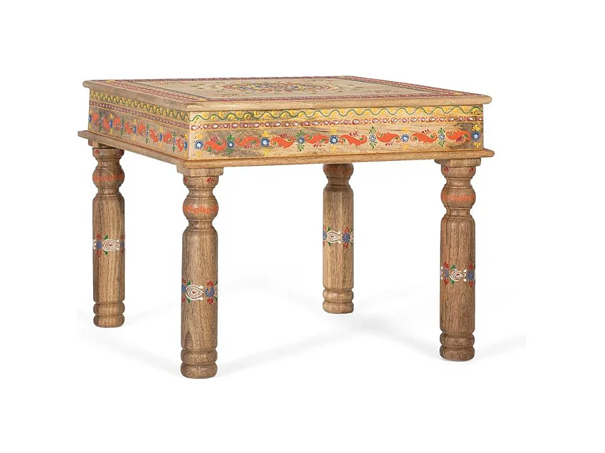 Table basse en manguier avec détails peints à la main