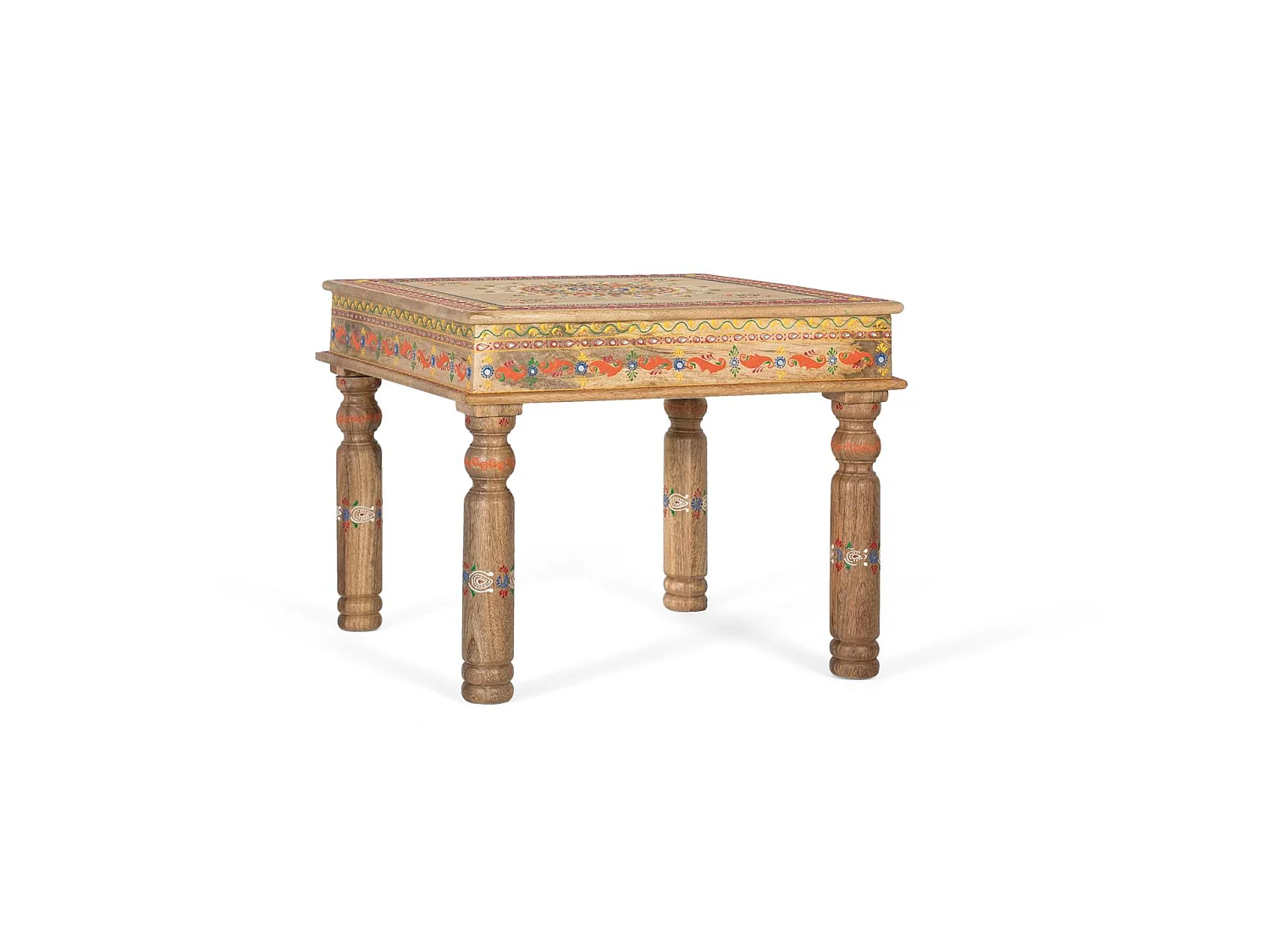 Tables basses en bois de manguier 58 cm, style ethnique artisanal - 47 x 58 x 58 cm