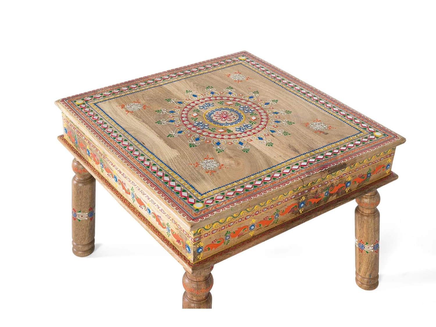 Tables basses en bois de manguier 58 cm, style ethnique artisanal - 47 x 58 x 58 cm