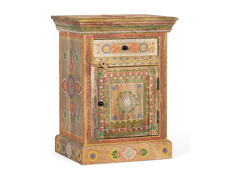 Nachtkastje gemaakt en met de hand beschilderd van mangohout