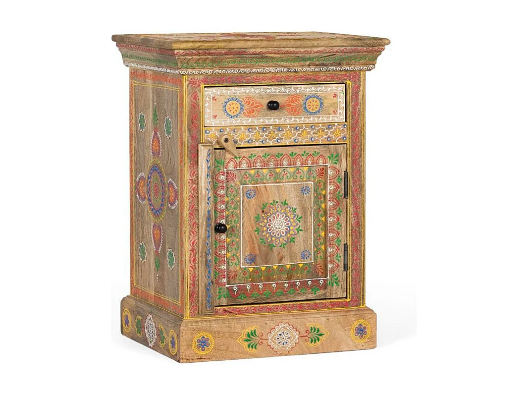 Nachtkastje gemaakt en met de hand beschilderd van mangohout