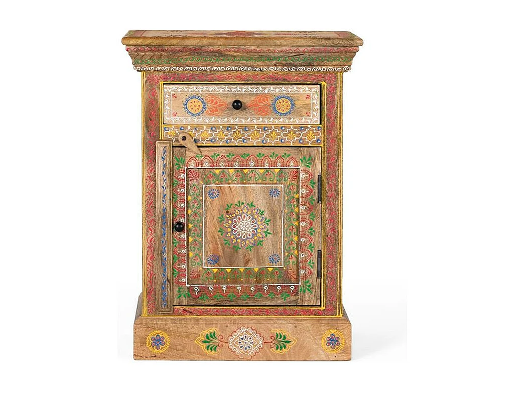 Nachtkastje gemaakt en met de hand beschilderd van mangohout