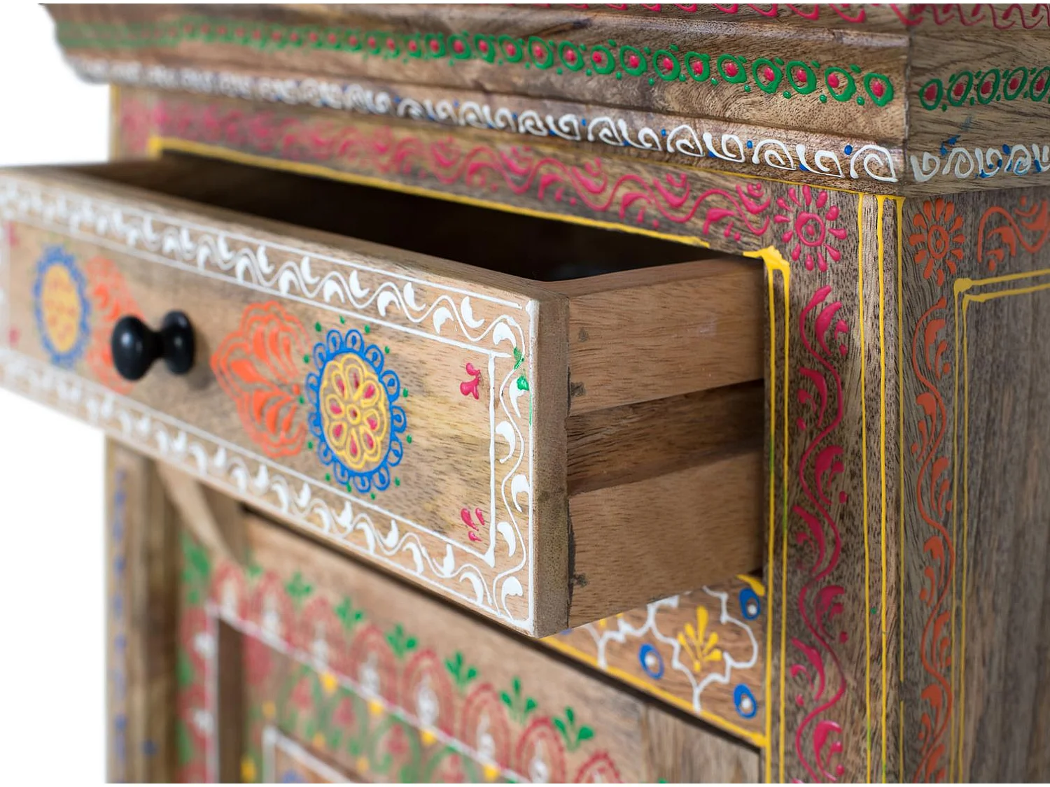 Nachtkastje gemaakt en met de hand beschilderd van mangohout