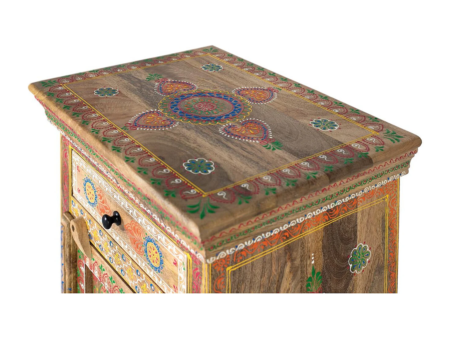 Table de nuit réalisée et peinte à la main en bois de manguier