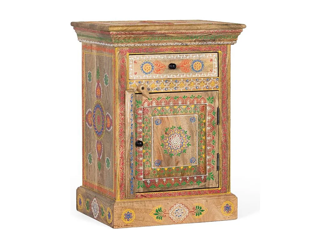 Mesa de noite realizada e pintada à mão em madeira de manguier