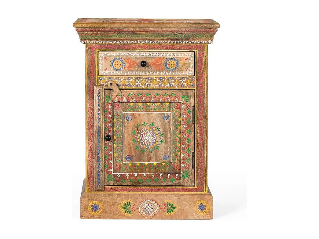 Mesa de noite realizada e pintada à mão em madeira de manguier