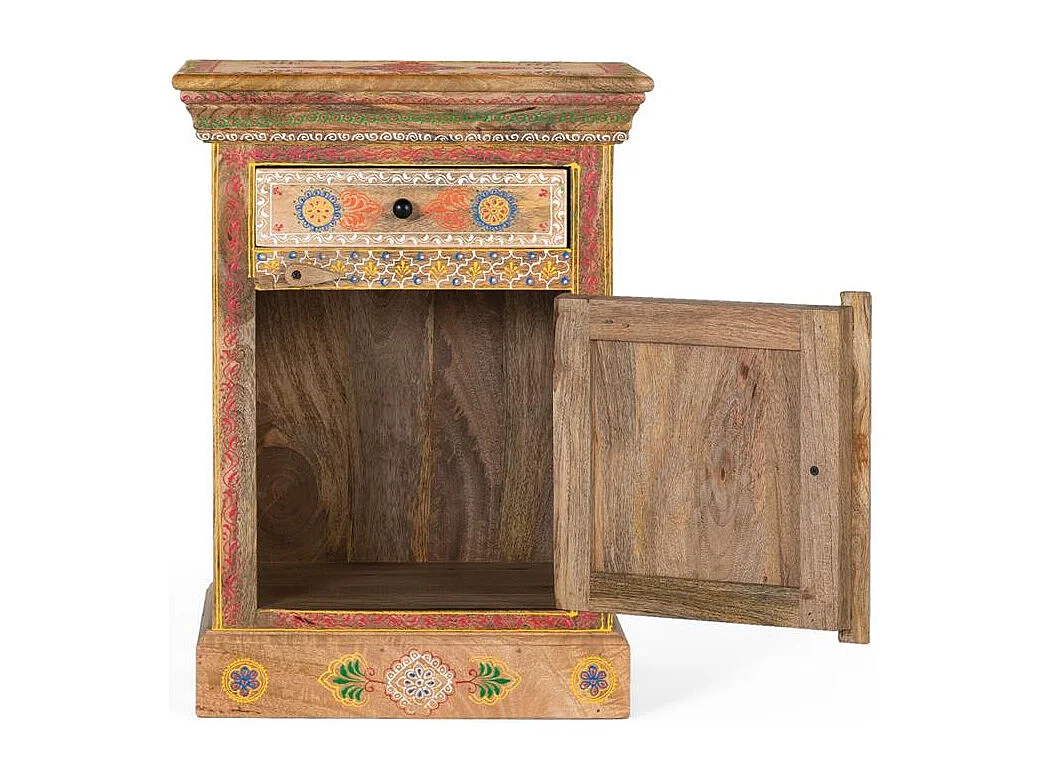 Mesa de noite realizada e pintada à mão em madeira de manguier