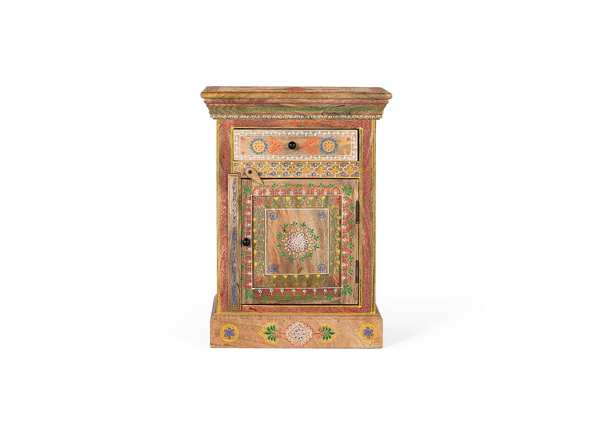 Tables de chevet en bois de manguier 45 cm, style ethnique artisanal - 60 x 45 x 34