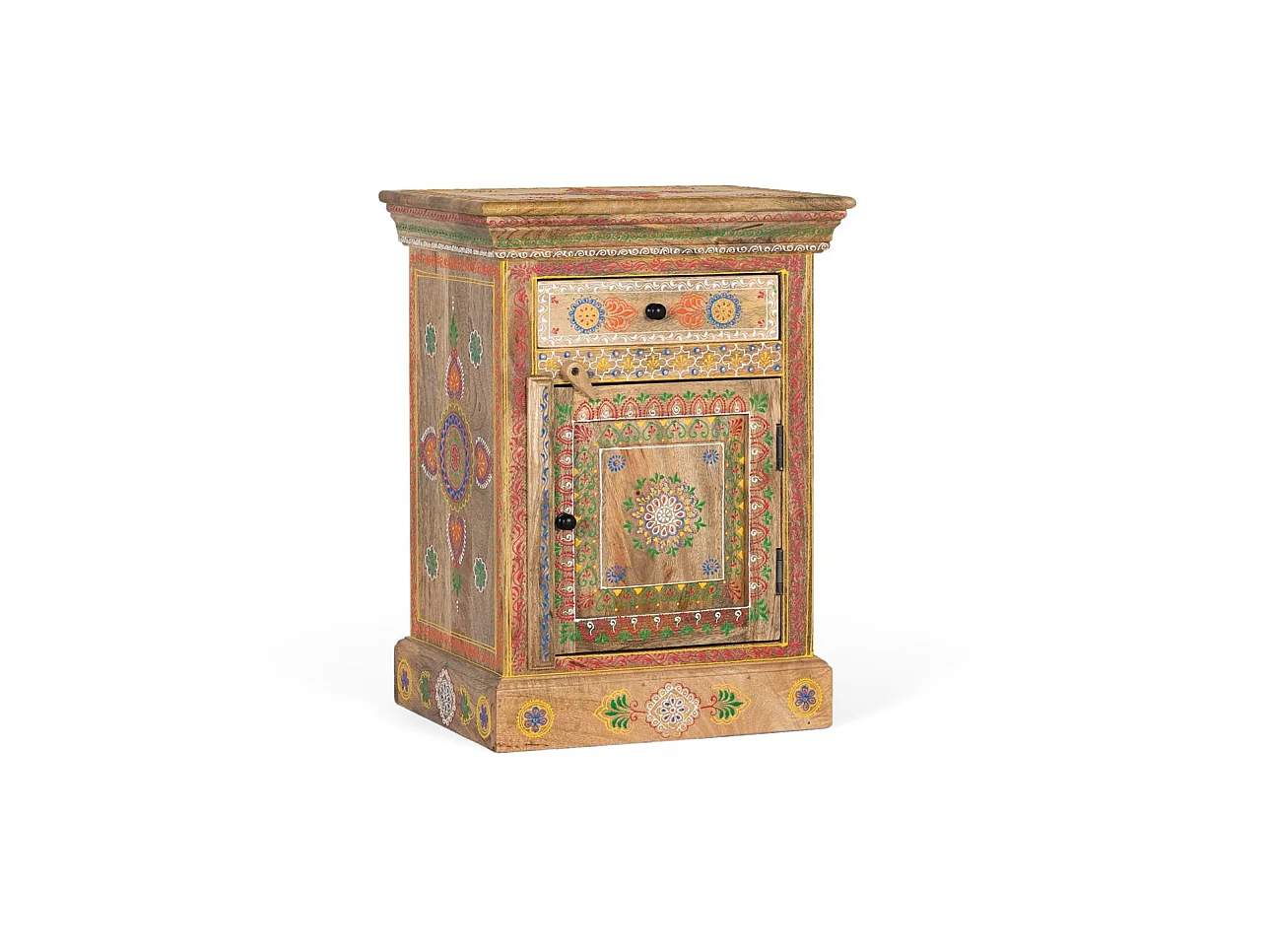 Tables de chevet en bois de manguier 45 cm, style ethnique artisanal - 60 x 45 x 34