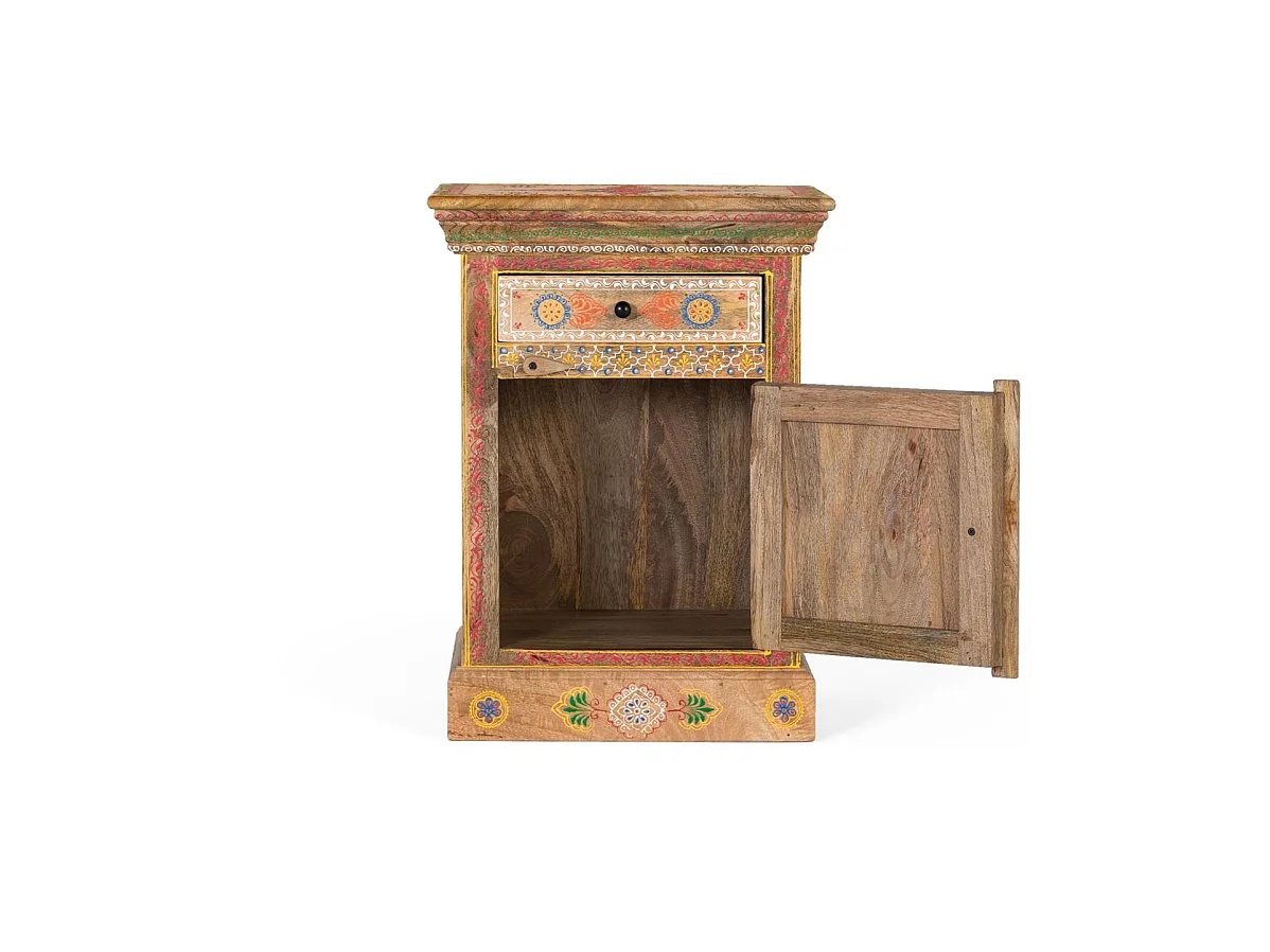 Tables de chevet en bois de manguier 45 cm, style ethnique artisanal - 60 x 45 x 34