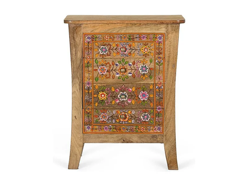 Table de nuit avec 4 tiroirs en bois de manguier