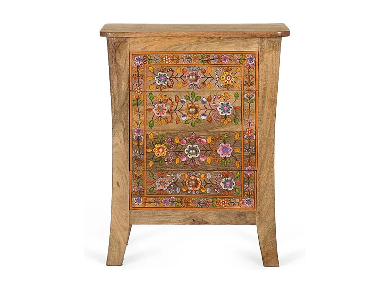 Table de nuit avec 4 tiroirs en bois de manguier