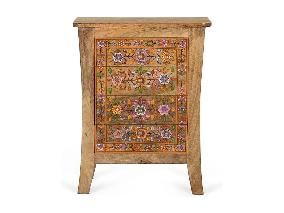 Table de nuit avec 4 tiroirs en bois de manguier