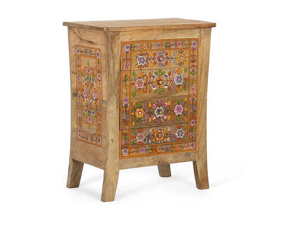 Table de nuit avec 4 tiroirs en bois de manguier