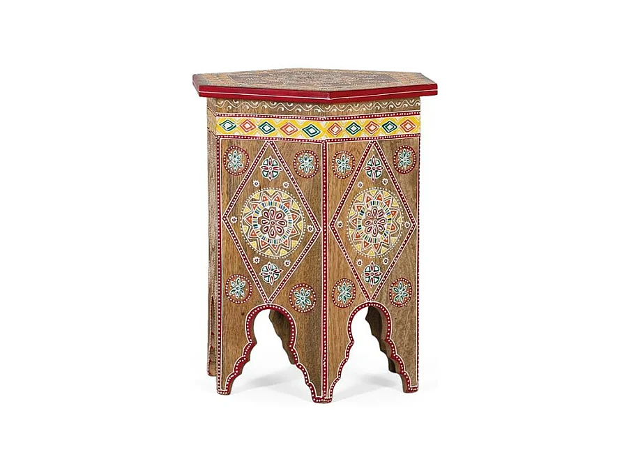 Tabouret en bois de manguier peint à la main