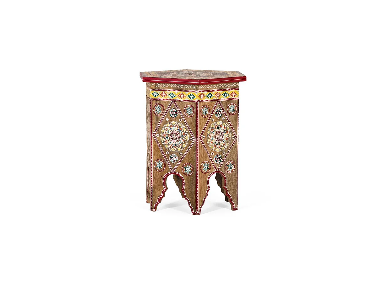 Tabouret en bois de manguier 32 cm, style ethnique artisanal - 42 x 32 x 32 cm