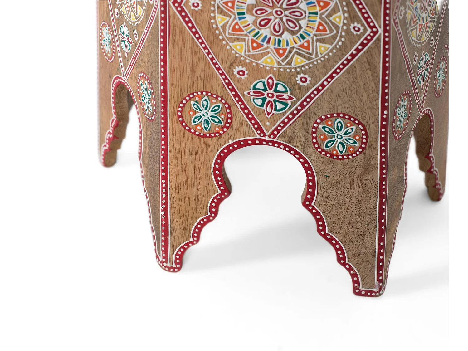 Tabouret en bois de manguier 32 cm, style ethnique artisanal - 42 x 32 x 32 cm