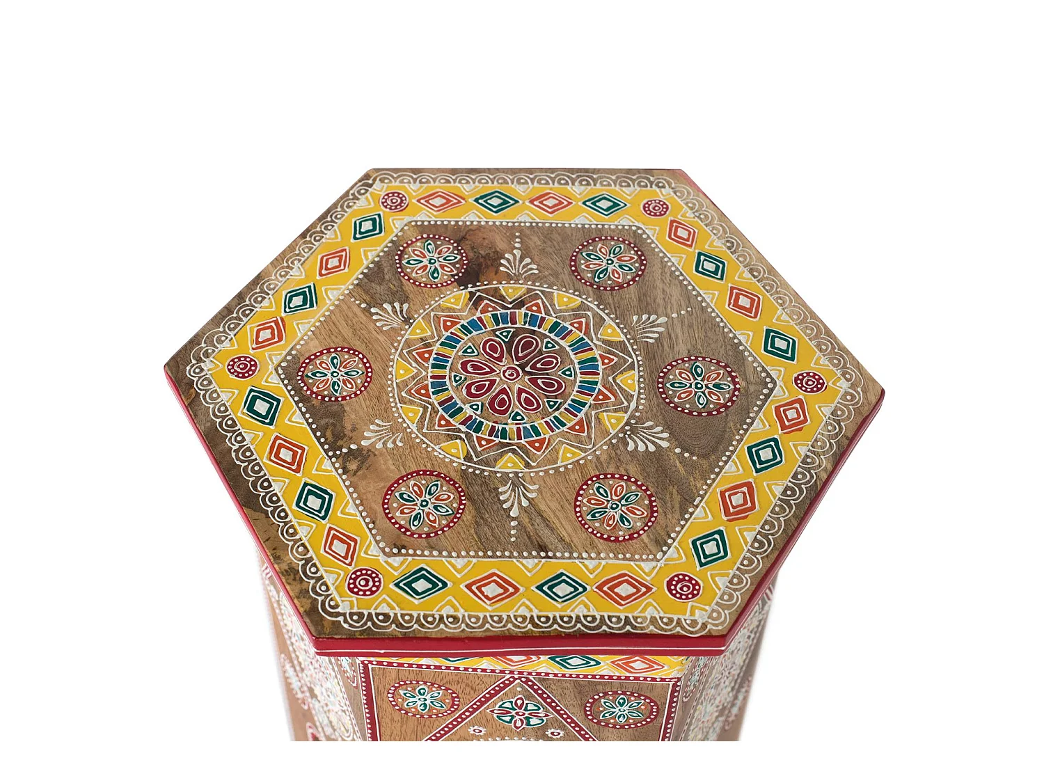 Tabouret en bois de manguier 32 cm, style ethnique artisanal - 42 x 32 x 32 cm