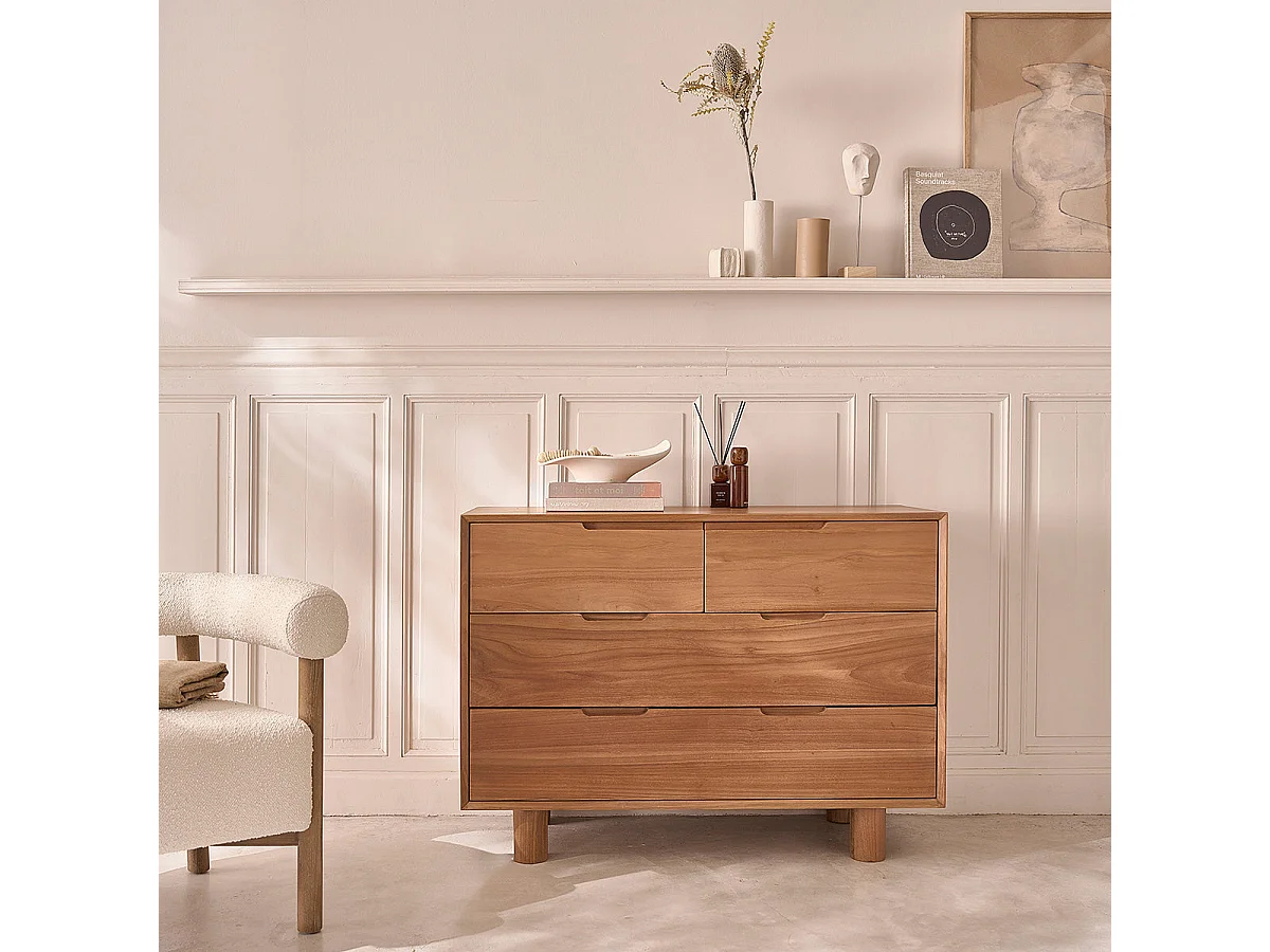 Commode en teck massif 110 cm 4 tiroirs