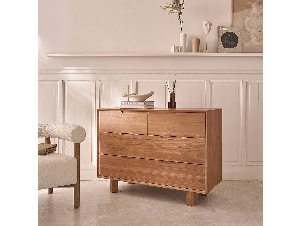 Commode en teck massif 110 cm 4 tiroirs
