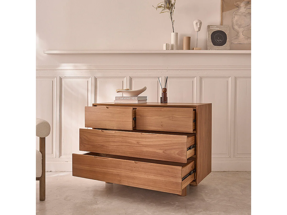 Commode en teck massif 110 cm 4 tiroirs