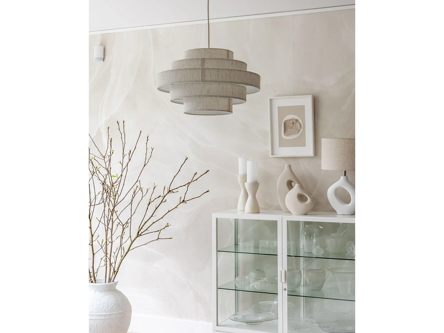 Lampe suspension EREBATO Lin Blanc cassé