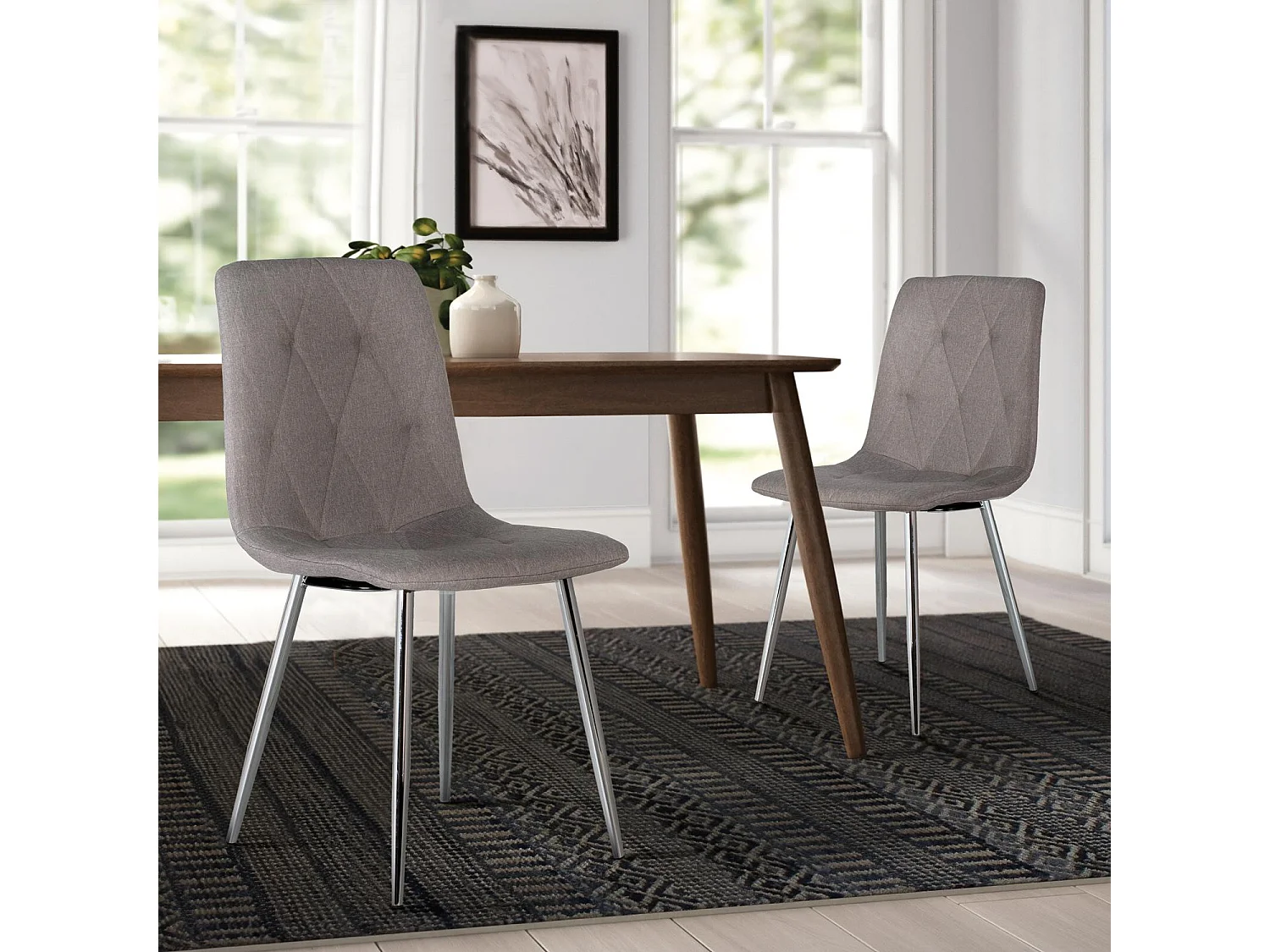 Lot de 4 chaises avec dossier et assise capitonnés gris