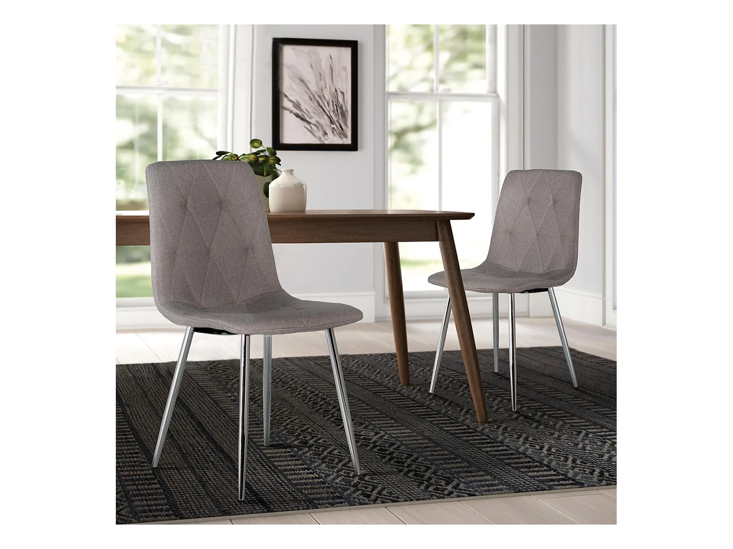 Set di 4 sedie con schienale e sedile imbottiti di colore grigio
