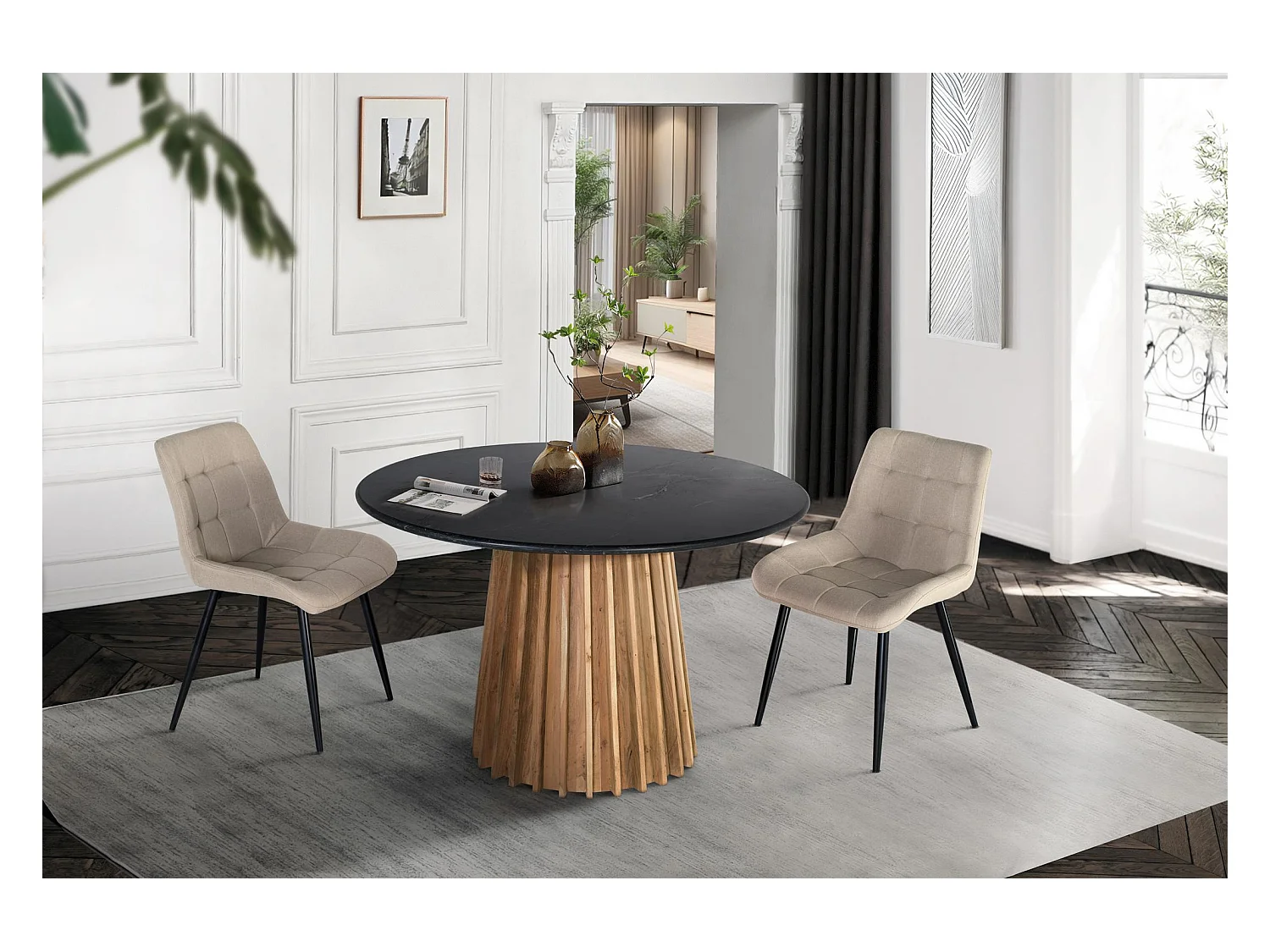 Ensemble de 2 chaises tapissées de tissu beige