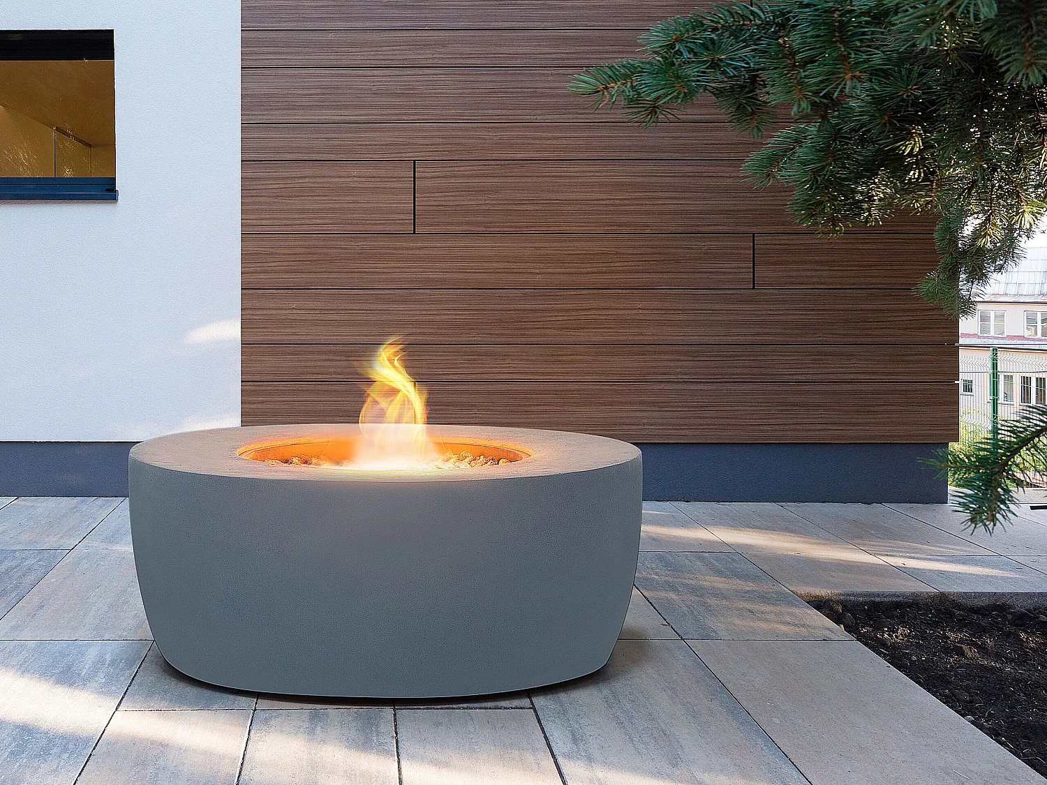 Brasero rond effet béton gris foncé INDUS