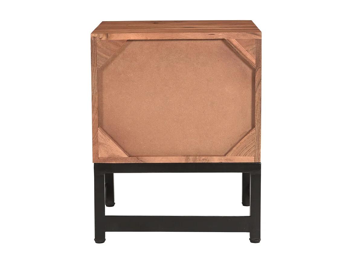 Table de chevet avec rangements 2 tiroirs à motifs chevrons en bois massif et métal noir STICK