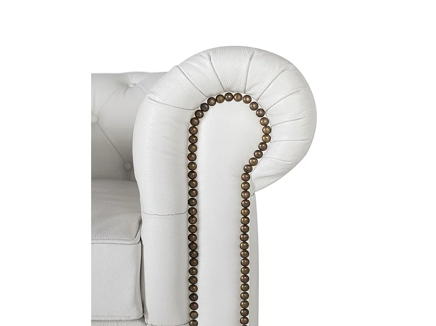 Fotel Chesterfield jednoosobowy, tapicerowany naturalną skórą z białym wykończeniem