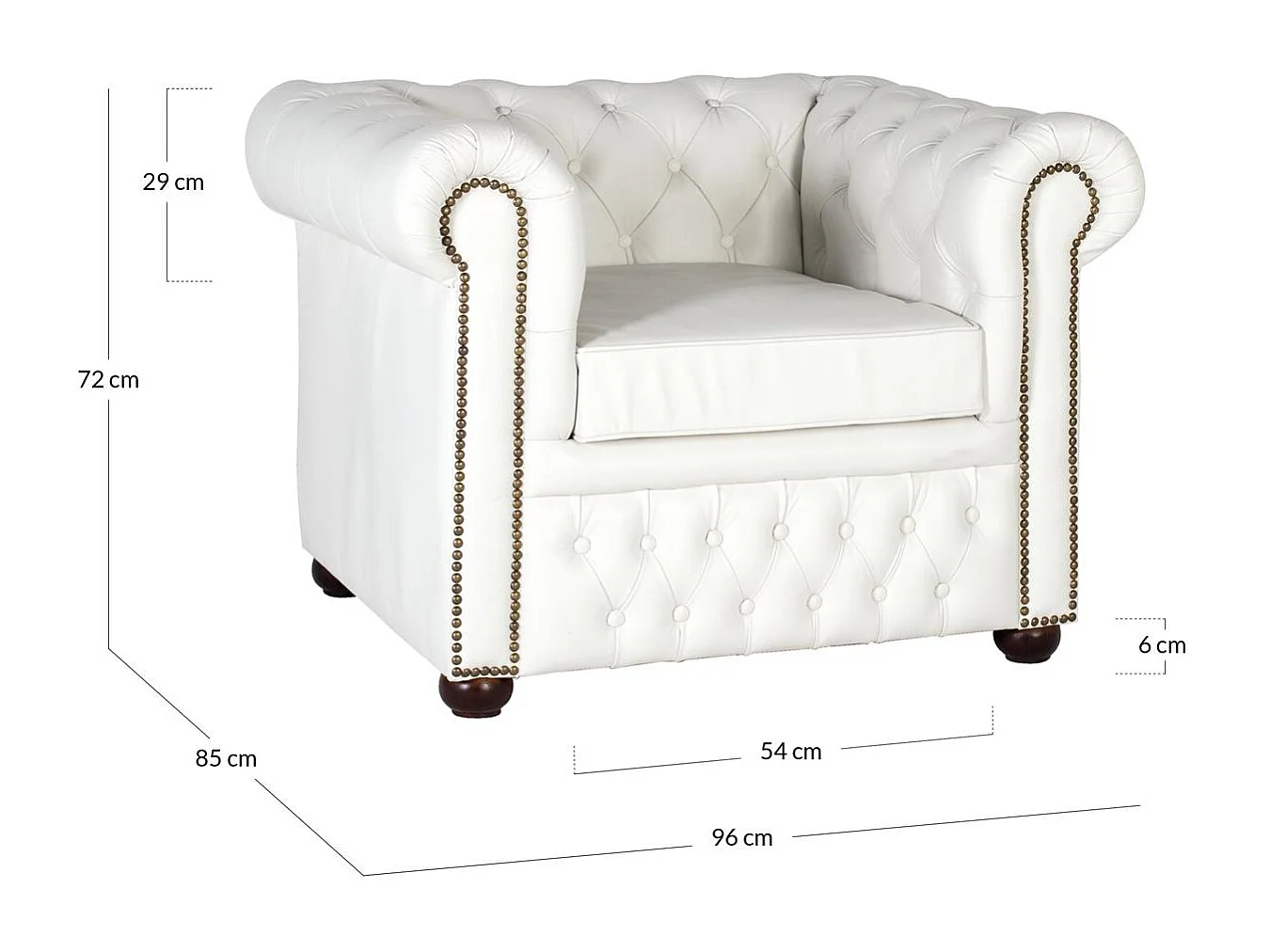 Fotel Chesterfield jednoosobowy, tapicerowany naturalną skórą z białym wykończeniem