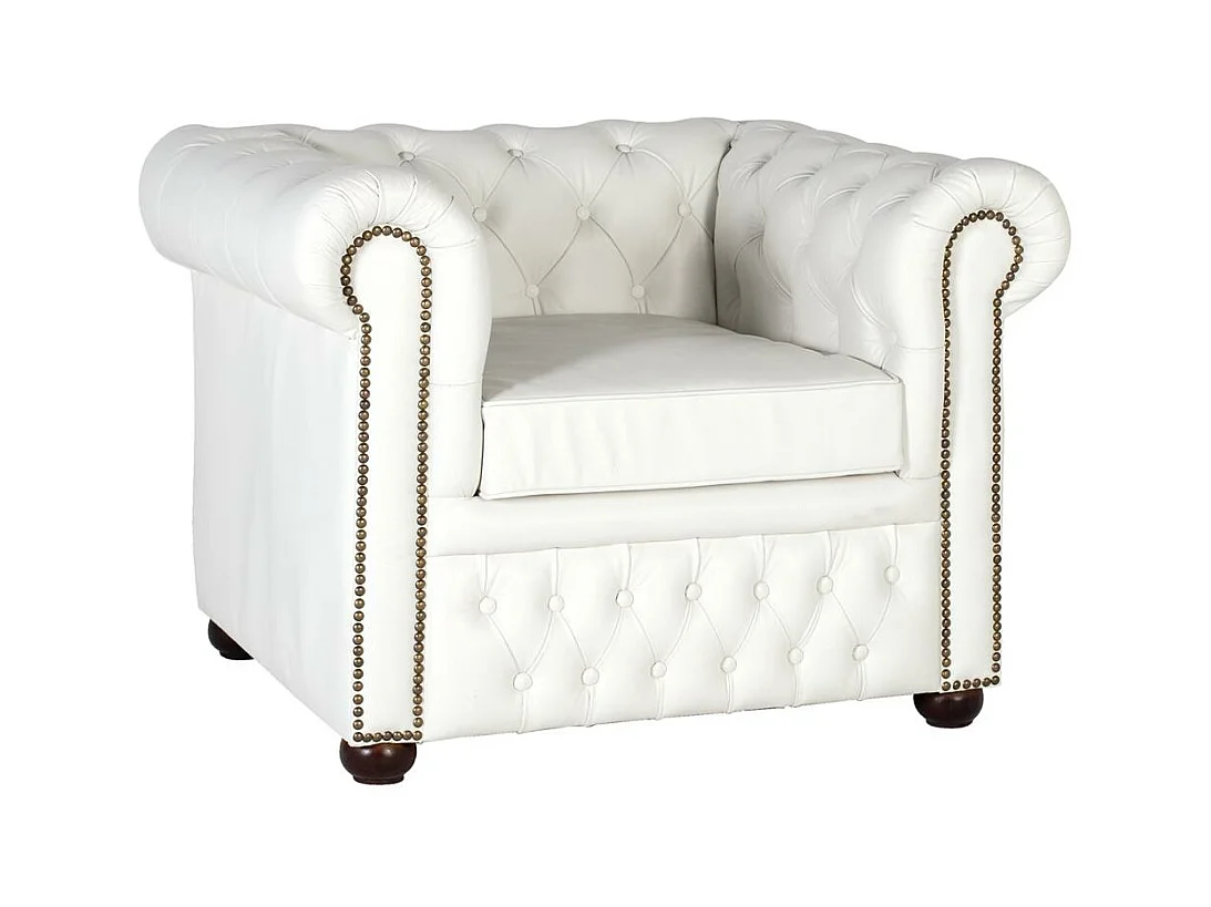 Fauteuil Chester monoplace recouvert de cuir naturel finition blanc